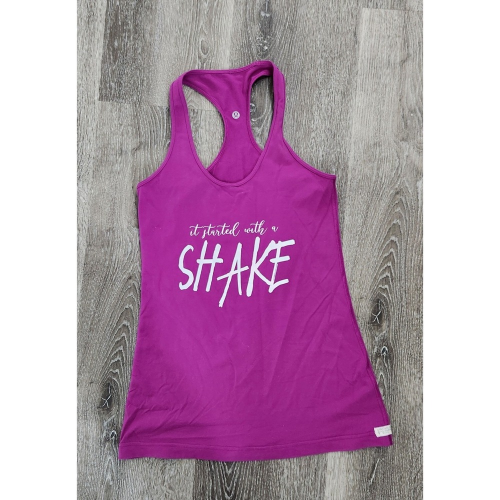 Lululemon Magenta Racerback Tank Top It Started With A Shake Graphic Purple
